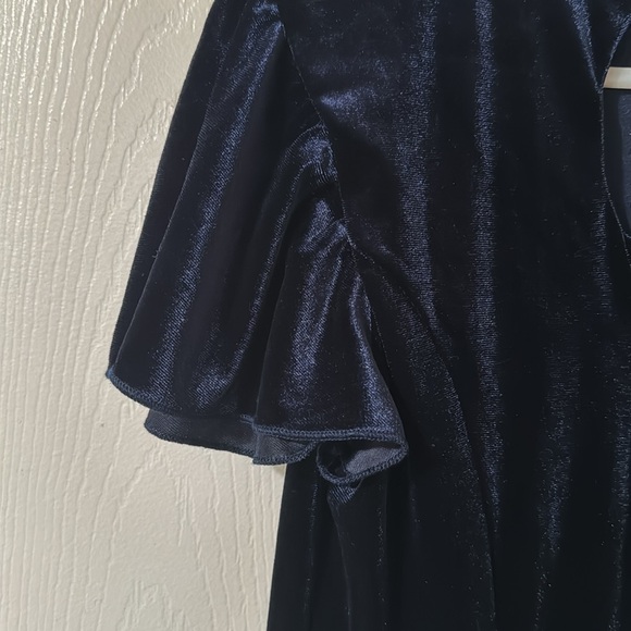 Girls Navy Velour Dress - Picture 3 of 4